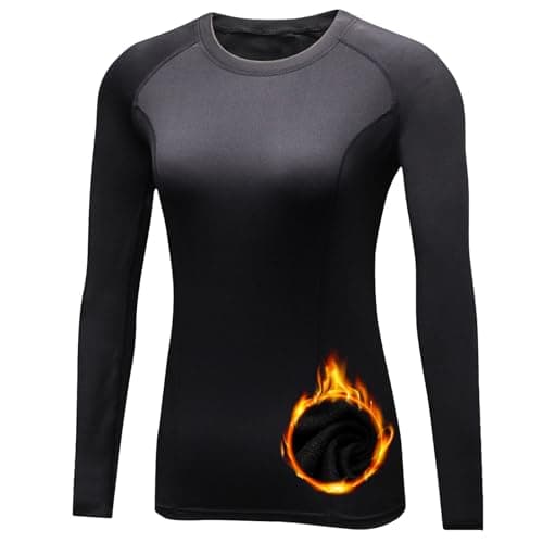 Image of TERODACO Base Layer Women Thermal Thumbhole Gym Top Women Long Sleeve Compression Womens Sports Top for Running Yoga Ski,Breathable Quick Dry Soft 5021 Black M