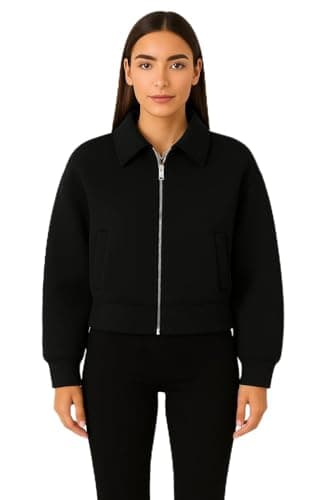 Image of Boomca Women's Bomber Jacket, Zip Front, Available in Black and Brown (UK, Alpha, M, Regular, Regular, Black)