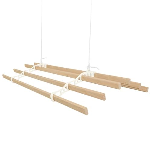 Image of Clothes Airer Ceiling Pulley 6 Lath 2.4m Ivory Maid Traditional Mounted Clothing Dryer Victorian Clothes Horse Laundry Drying Rack Extendable Cast Iron Varnished Pine Kitchen Utility FREE Fixing Kit
