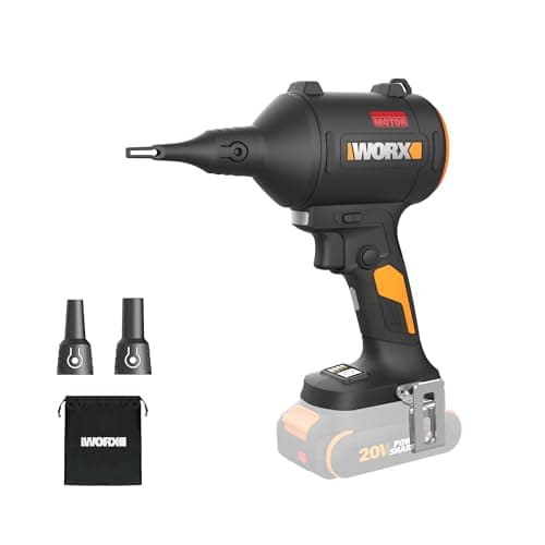 Image of WORX Cordless Blower/Inflator, 20V 39 CFM 470 MPH Brushless High Speed Portable Dust Cleaner for Workshop, Lawn, Yard, Home, Lightweight Handheld Blower, Tool Only, PowerShare