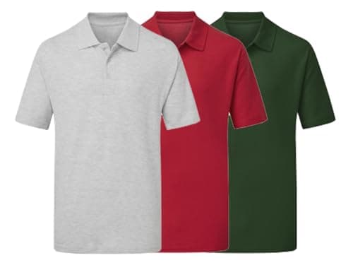 Image of NGWorld Pack of 3 Unisex Short Sleeve Polo Shirts - Bottle Green/Heather Grey/Red - 5XL