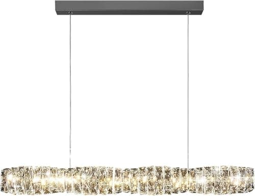 Image of LAUMZX Modern Rectangular Crystal Chandelier, Linear Crystal Pendant Light for Kitchen Island, Luxury Home Decorative Hanging Lamp for Dining Room, Pool Table(Silver)