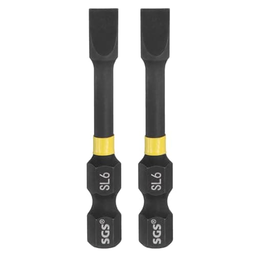 Image of sourcing map 2pcs SL6 Slotted Impact Screwdriver Bits 6mm Slotted Tip 1/4" Hex Shank 50mm (2") Long Magnetic Flat Head Phosphated S2 Steel Screw Driver Drill Bits Electric Power Tool