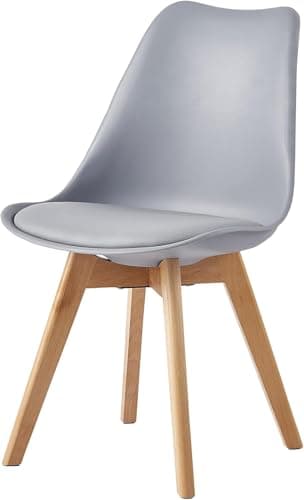 Image of mcc direct Dining Chair with Wooden Legs and Soft Cushion Pad Stylish Retro Lounge Dining Office (Grey) - EVA