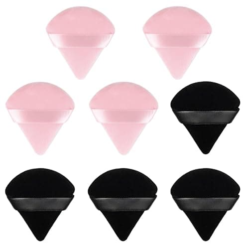 Image of 8 Pcs Powder Puff Face Triangle,2 Colors Face Makeup Puff Wet Dry Dual-Use,Face Powder Puff for Under Eye Makeup Applicator(Pink&Black)