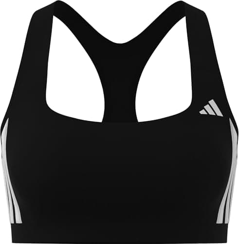 Image of adidas Women's Optime Essentials Workout 3-Stripes Medium Support Bra, Black/White, M