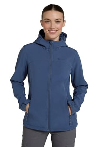 Image of Mountain Warehouse Exodus Womens Softshell Jacket - Breathable, Adjustable, Water & Wind Resistant Ladies Coat - For Spring, Summer, Walking, Everyday wear Blue Women's Size 12