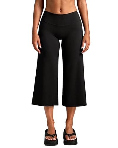 Image of Navneet Women Capri Pants Gaucho Pants Wide Leg Yoga Capris Cropped Palazzo Culottes Straight Leg 3/4 Trousers Workout Pilate Black S