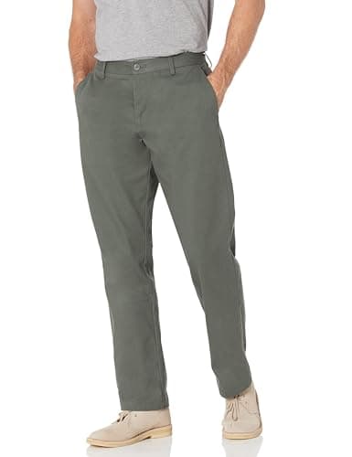 Image of Amazon Essentials Men's Classic-Fit Wrinkle-Resistant Flat-Front Chino Trousers (Available in Big and Tall), Dark Olive, 36W / 36L