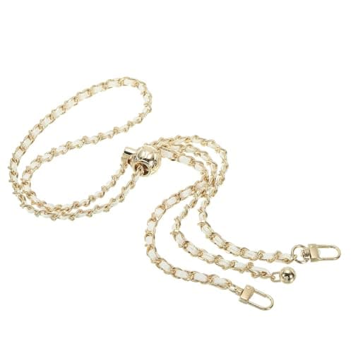 Image of PATIKIL 47 Inch Adjustable Purse Chain Strap, White Leather, Light Gold Chain, PU, Metal, Zinc Alloy
