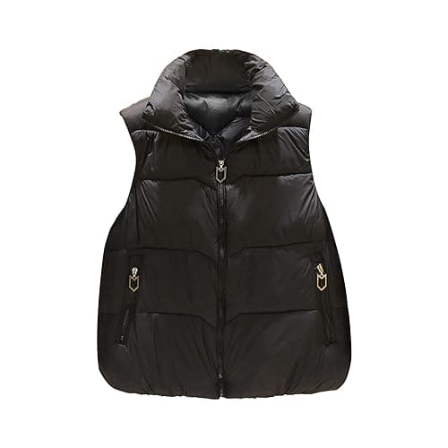 Image of AnnSemo Women's Sleeveless Jackets Casual Quilted Gilets Puffer Vest Body Warmer Stand Collar Waistcoat with Zippered Pockets Cosy Zip Up Gilets for Women UK Winter Padded Coat