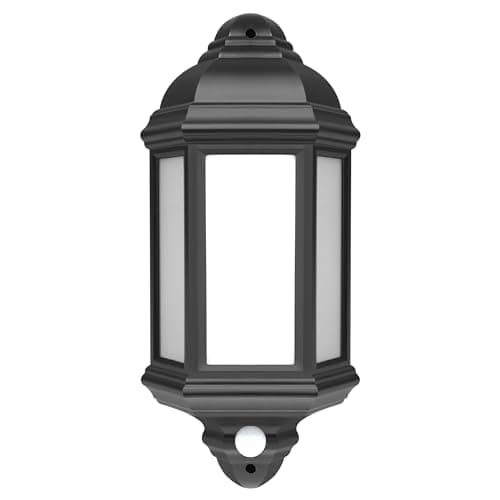 Image of Bright Source Outdoor 7w Integrated LED 3-Sided Half Wall Lantern, PIR Motion Sensor, Traditional Style, IP44, 550lm, Black, 4000K Cool White