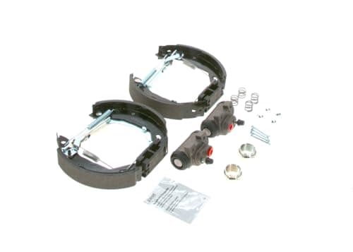 Image of Bosch KS500 Kit Super Pro - Rear drum brake kit - 1 pre-assembled set, 2 wheel brake cylinders, 4 brake shoes