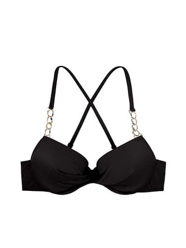 Image of DORINA FILAO Light Padded Bikini Top, Moulded Cups, Discreet Underwired Support, Multi-Way Adjustable Straps, Gold Chain Detail, Twisted Front, Back Clasp Closure, Black