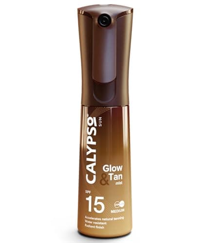 Image of Calypso Glow and Tan Mist SPF 15, Bronzing Tan Enhancing Oil with Accelerator, Water Resistant, Sun Spray, Medium UVA & UVB Protection, 100ml