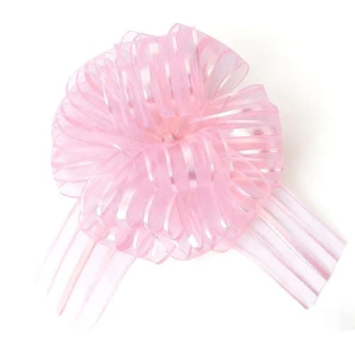 Image of 5 PCS 6 Inch Large Organza Pull Bows, Pink Pull Bow for Gift Wrapping,Ribbon Chiffon Bows Perfect for Valentine's Day Wedding Baskets Presents Pull Bow Decor UK