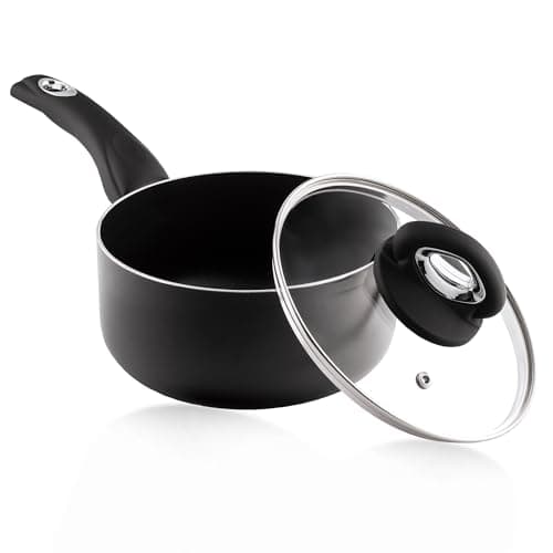 Image of Pendeford Housewares Premium 18cm Non-Stick Saucepan with Glass Lid, 2.5L Capacity, Soft Touch Handle, Steam Vent, Induction & All Hob Compatible, Dishwasher Safe, 2.5mm Pressed Aluminium