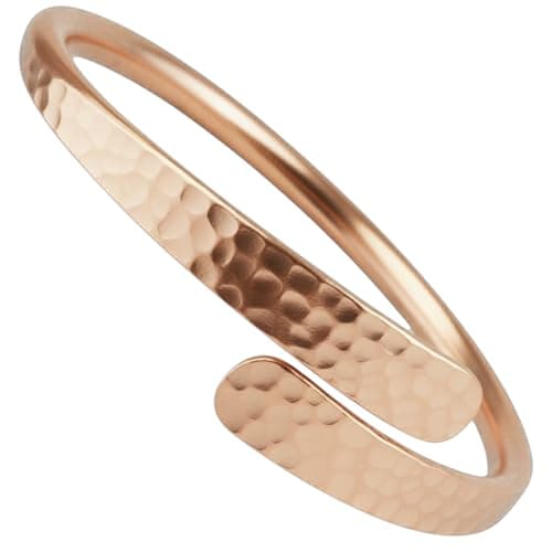 Image of Hammered Handmade Pure Plain Adjustable Round Copper Bracelet Ladies Bangle for Men and Women – 100% Raw Solid Uncoated Vintage Cuff Boho Style
