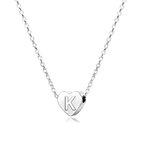 Image of KENYG S925 Silver A-Z Capital Initial Heart Pendant Necklaces for Women Girls Lady for Christmas Birthday Graduation,Women Choker Tiny Necklaces Fashion Jewellery (K)