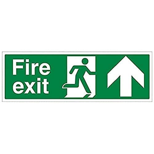 Image of V Safety 14001BJ-R Fire Exit Arrow Up Sign - Landscape - 450mm x 150mm - 1mm Rigid Plastic, Green