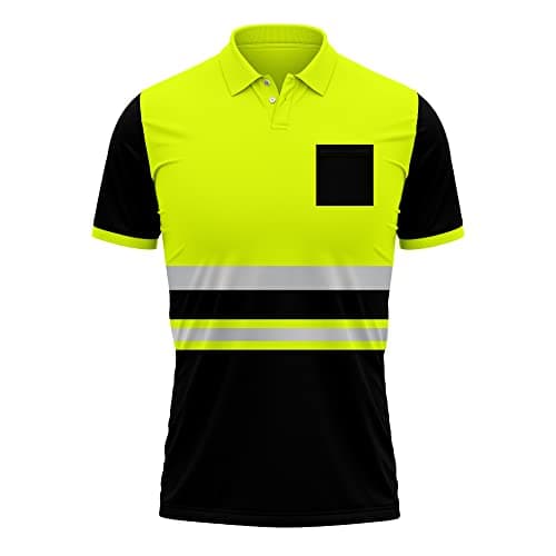 Image of Mens New Hi Vis High Visibility Safety Work Wear Short Sleeve 2 Tone Contrast Polo Shirts Top S-2XL Yellow Black