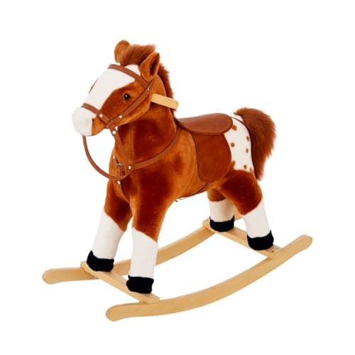 Image of HOMCOM Baby Rocking Horse Plush Ride on Animals Rocker with Sound Handle Grip for kids 3-6 years - Brown