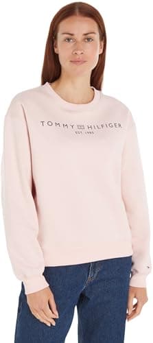 Image of Tommy Hilfiger Women's MDRN REG CORP LOGO C-NK SWTSHRT Pullover Sweatshirt, Delicate Pink, XXS
