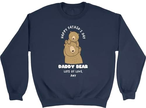 Image of Shopagift Personalised Happy Father's Day Daddy Bear Sweatshirt Unisex Jumper Navy