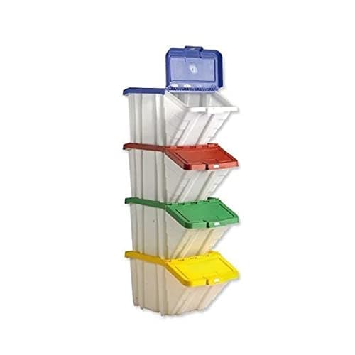 Image of Barton Storage Container Bin 50L 30kg Load W390xD630xH340mm White and Assorted Lids Ref 052100/4 [Pack of 4]