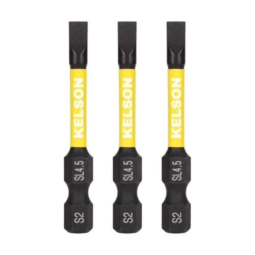 Image of 3 x KELSON 4.5mm Flat-Head 50mm Impact Rated Screwdriver Bits Slotted Slot SL4.5 1/4" Universal