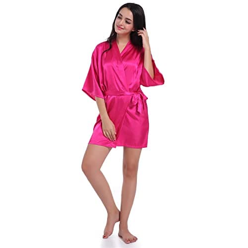 Image of CuteOn Robes for Women Silk Robe for Bridesmaids Bride Party RoseRed L