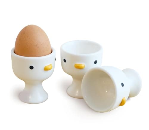 Image of PURROOM Funny Duck Egg Cup, Cute Chick Egg Cups Gift Set of 3, Handmade Glaze Safety Ceramics Soft Boiled Egg Holder, Breakfast Kitchen Cooking.