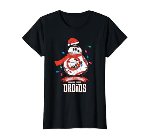 Image of Star Wars BB-8 Season's Greetings Droids Holiday T-Shirt, Women, Black, XX-Large