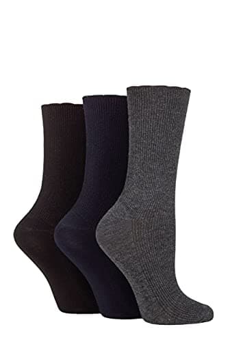 Image of ELLE Ladies Ribbed Bamboo Socks with Scallop Top Pack of 3 (Black/Navy/Charcoal, 4-8)