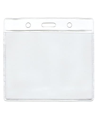 Image of Pack of 50 Vinyl ID Plastic Card Badge Name Tag Holders by Lanyards Tomorrow | Landscape Size 11.8 x 11 - Holds 11.5 x 9.5cm | Conference Clear PVC Pocket Pouches ID Sleeves Pockets Access Control