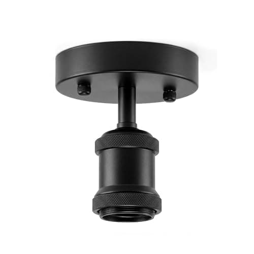 Image of DC VOLTAGE Single Head Fully Earth Ceiling Light Retro Black Semi Flush Mount E27 Lamp Holder Sconce Chandeliers Pendent Set for Living Room Dining Room
