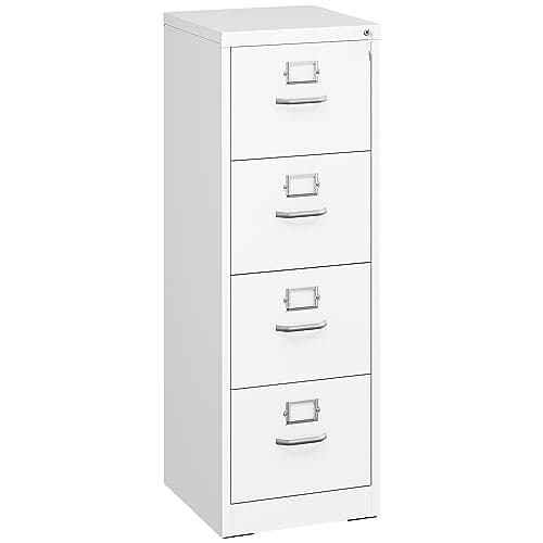 Image of YITAHOME Lockable Metal Filing Cabinets with 4 Drawers for A4, Legal, Letter, Anti-tilt Office Cabinet with Cue Card Slot for Home Office, White, 45.8 x 45 x 133 cm
