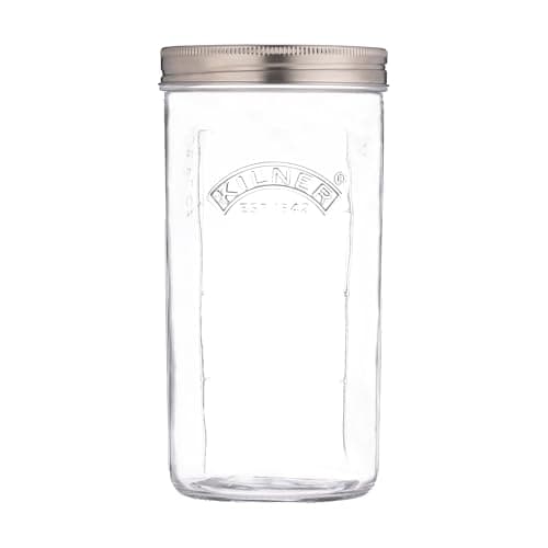 Image of Kilner 1 Litre Fermentation Jar Set Wide Mouth Glass Jar with Silicone Valve Lid, Ceramic Weights & Recipe Booklet, Ideal for Small Batch Fermentation