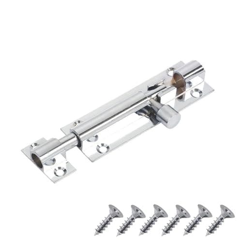 Image of Door Bolts 75mm Straight Polished Chrome Barrel Side Lock Pack of 1 Door Latch with Screws Tower Bolt Locks for Bedroom Bathroom Toilet Shed Gate Cupboards and Cabinets.