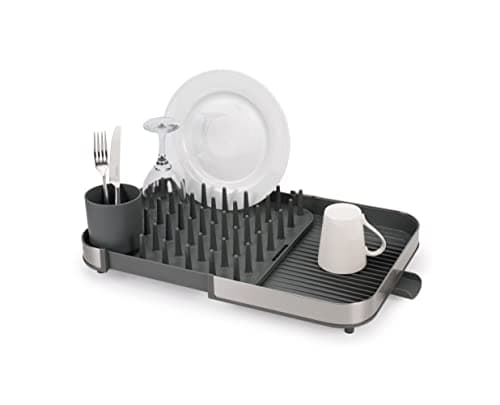 Image of Joseph Joseph Duo Expanding Dish Drainer with Removable Cutlery Holder, Stainless Steel/Grey