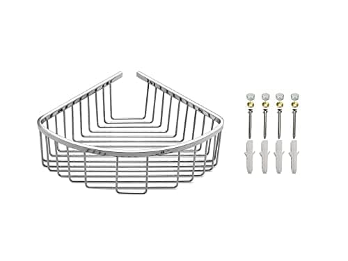 Image of Viborg Deluxe Solid Thick Sus304 Stainless Steel Wire Wall Mount Mounted Single Tier Bathroom Bath Shower Corner Basket Shelf Tidy Caddy Storage Shampoo Holder Organizer, Xs-808 (Polished mirror-like)