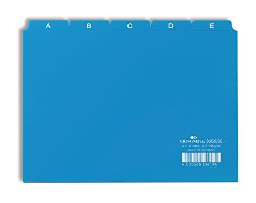 Image of Durable A5 Index Card Set | Includes Printed A-Z Tabs | Blue | Made of Strong PVC | Perfect for Organising Documents | Pack of 1