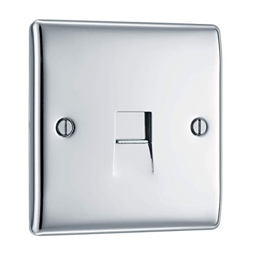 Image of British General BG Electrical Single Secondary Slave Telephone Socket, Raised Profile, Round Edges, Nexus Metal, Polished Chrome, NPCBTS1