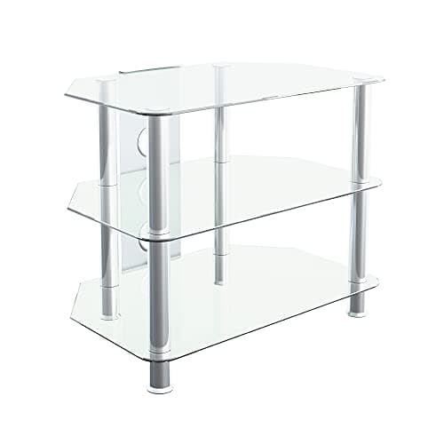 Image of AVF Clear Glass TV Stand - Clear Glass & Chrome Metal Leg Corner TV Unit Floorstand with Cable Management, 60cm Wide, For TVs Up to 32" & 35kg - SDC600CMCC