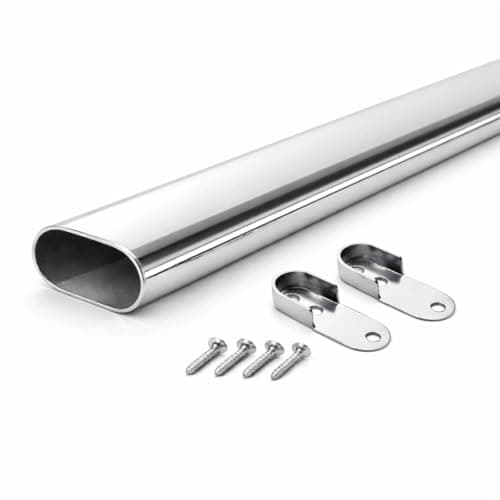 Image of MKGT Oval Steel Wardrobe Rail 30x15mm – Chrome Heavy Duty Hanging Pole with Fixings for Wardrobes & Cupboards (900mm (0.9m) ~35.4″)