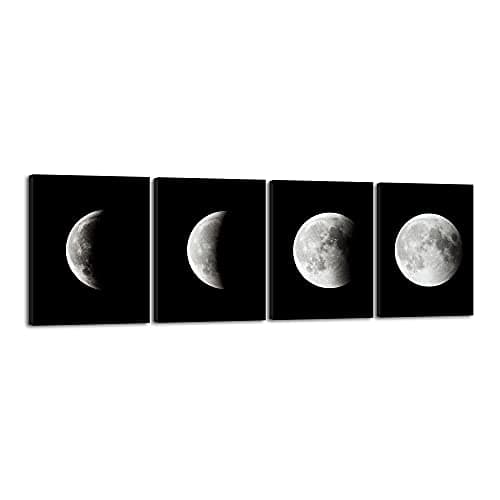 Image of Wieco Art Moon Large Modern Giclee Canvas Prints Artwork Abstract Space Pictures Paintings on Stretched and Framed Canvas Wall Art Ready to Hang for Living Room Home Office Decorations