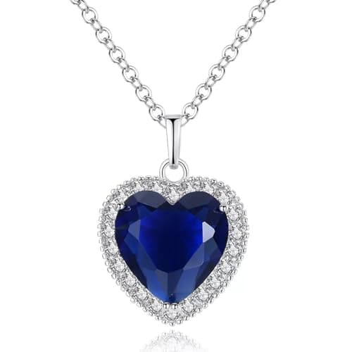 Image of AILUOR Heart of the Ocean Necklace, Royal Blue Crystal Necklaces for Women Created Sapphire Pendant Necklace Ocean Jewelry Mother's Day Gifts (Silver)