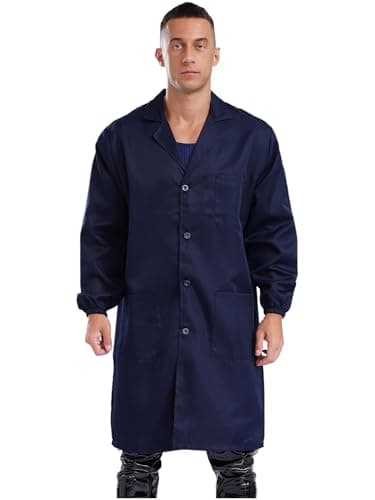 Image of CHICTRY Men's Wear Resistant Dustproof Work Coat Overalls One Piece Lapel Collar Lab Coat Workwear Navy Blue S