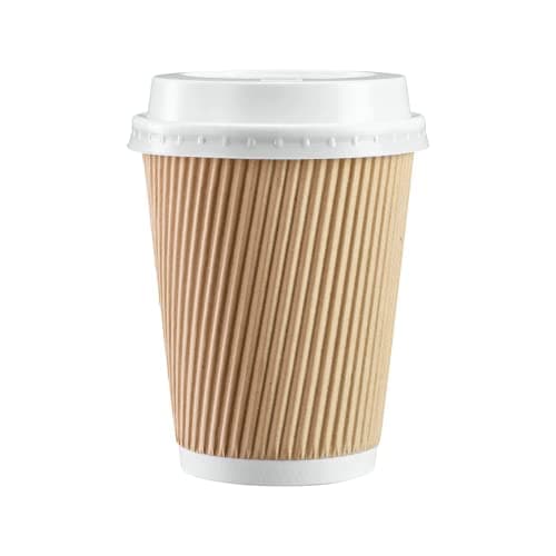 Image of We Can Source It Ltd 100 x 8oz Ripple Brown Kraft Paper Cups - 3-PLY Disposable Insulated Coffee Cups with Secure White SIP Through Lids - Leak-Proof Durable Paper Cup for Tea, Coffee & Hot Beverages