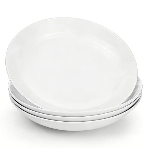 Image of Aleker 8 Inch Ceramic Pasta Bowls Set of 4,Large White Salad Bowl Pasta Plates Dessert Bowls Breakfast Serving Dishes for Spaghetti Bolognese,Salad,Fruit Crumble,Grain Bowl Microwave Dishwasher Safe